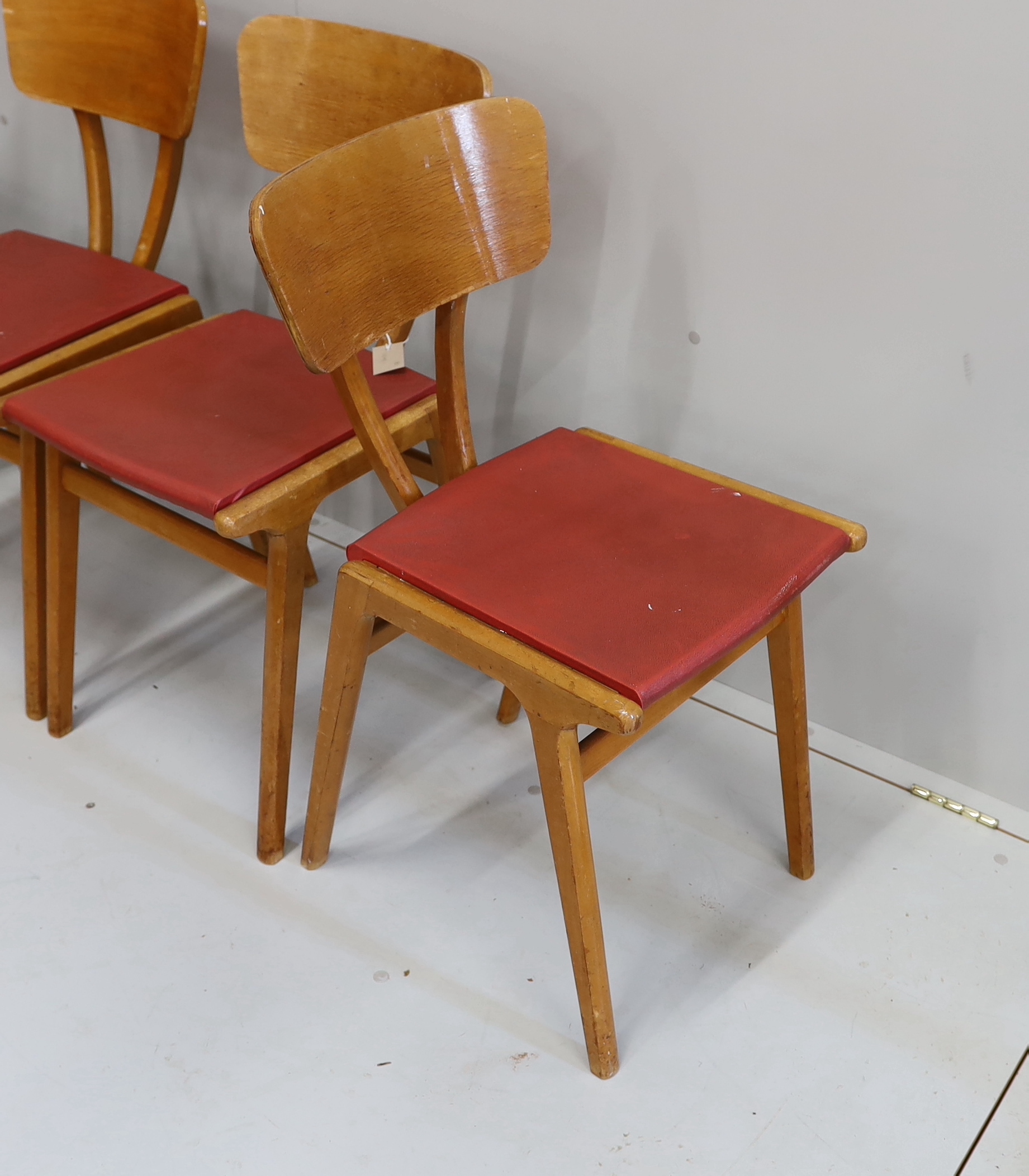 Four 1960's teak dining chairs, width 36cm, depth 40cm, height 78cm